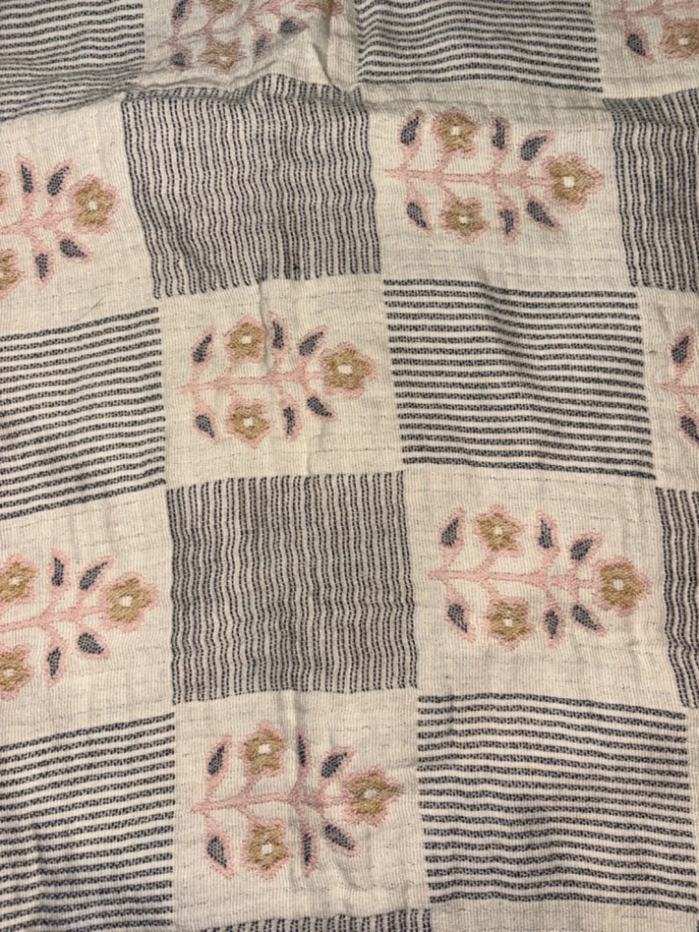 Anthropologie Floral Check Woven Cotton King Sham Set